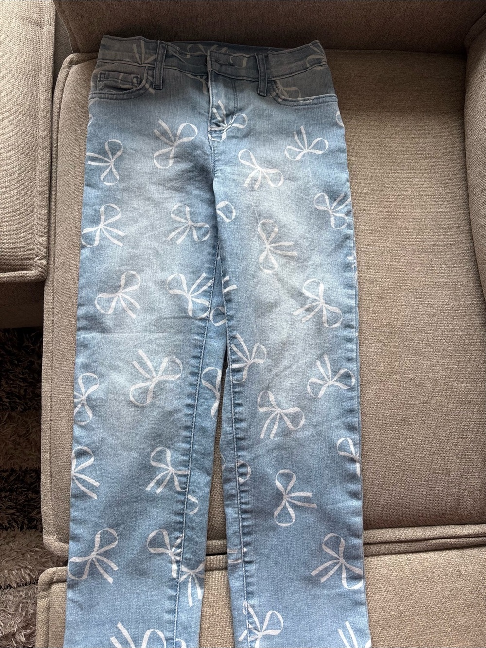 Light Blue kid's pencil Jeans with White Bow Print